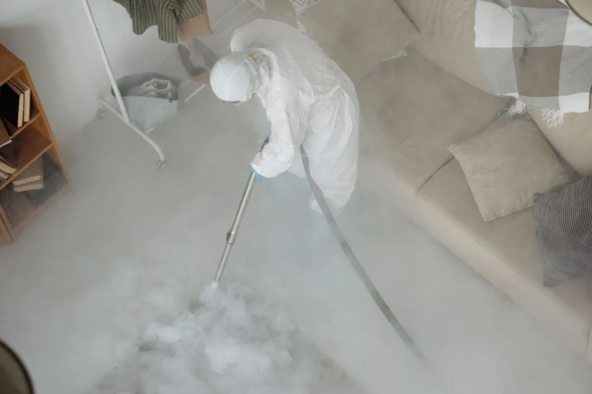 Biohazard cleanup technician in protective equipment, Spring Hill-City View, Pittsburgh, PA